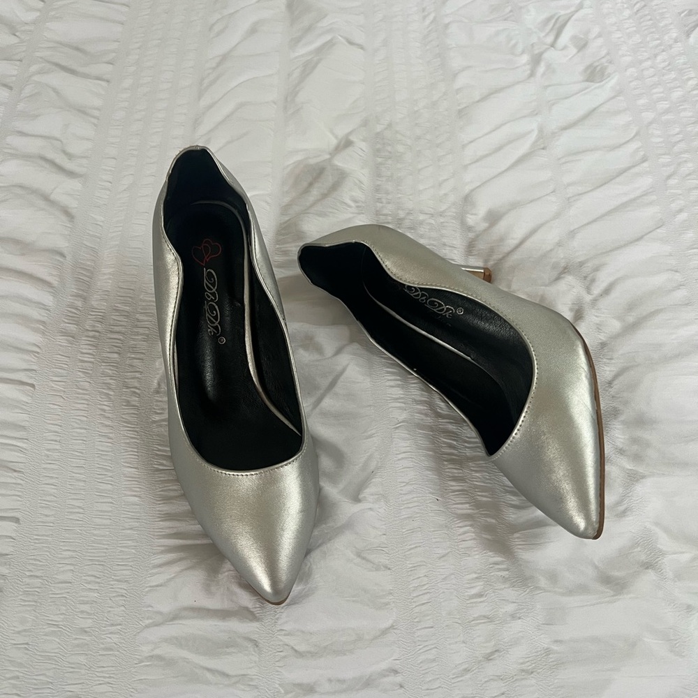Silver kitten heels
